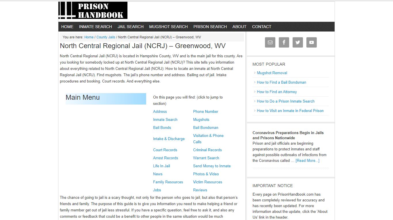 North Central Regional Jail (NCRJ) – Greenwood, WV - Prison Handbook